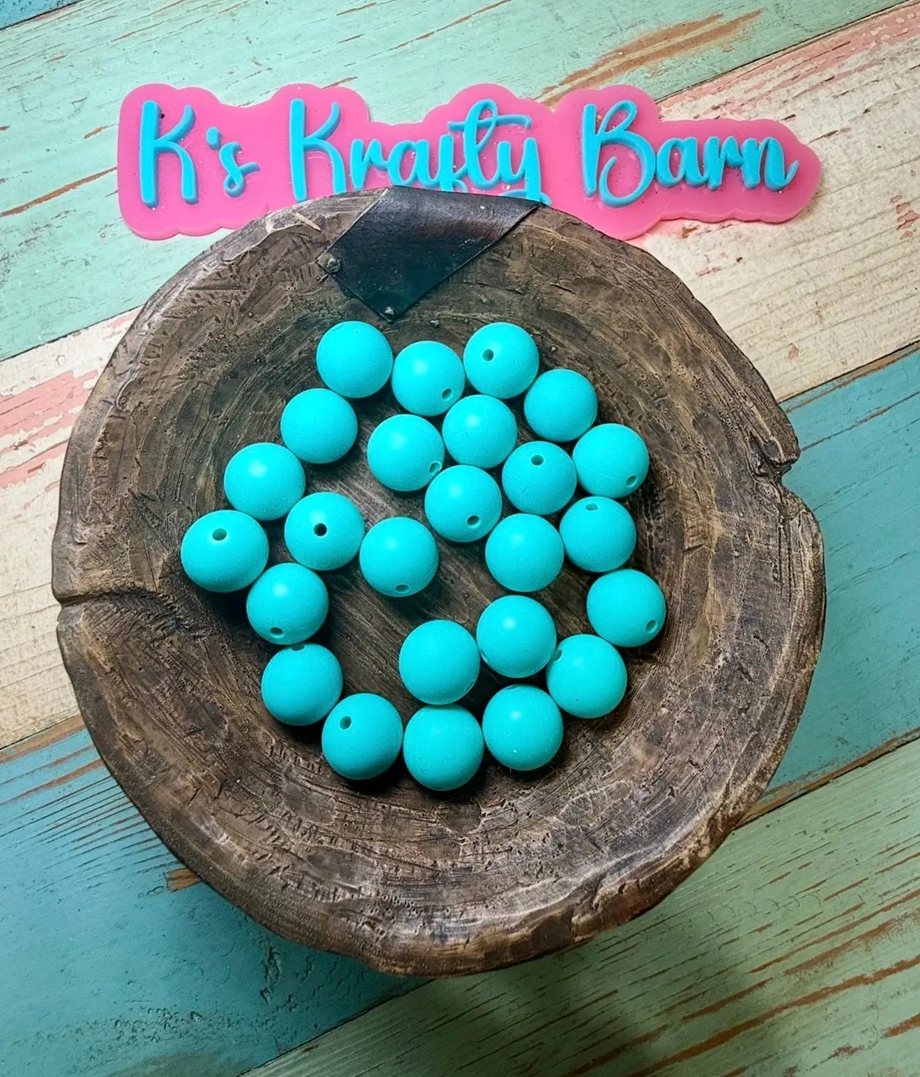 15mm Solid Silicone Beads- Teal K's Krafty Barn