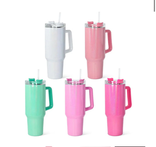 40oz Holographic Shimmer UV DTF Wrapped Tumbler – Insulated Stainless Steel Cup with Handle & Straw, Hot & Cold 24+ Hours K's Krafty Barn