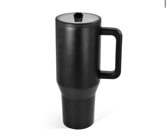 40oz Powder Coated Tumbler with Handle, Rubber Bottom & Leakproof Lid | Stainless Steel Insulated Cup