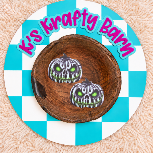 Green-Eyed Skull Pumpkin Silicone Focal Bead