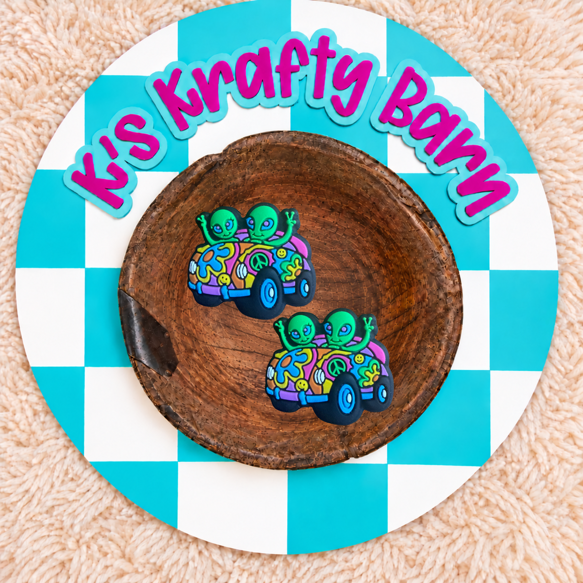 Groovy Aliens in Peace Car Silicone Focal Bead