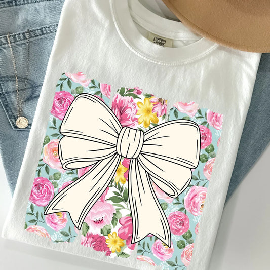 Floral Bow Shirt – Spring Boutique Graphic Tee