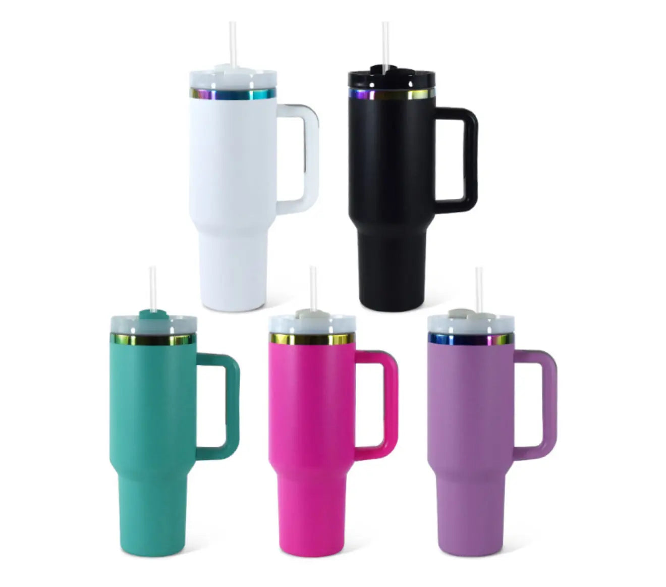 40oz Custom UV DTF Wrapped Tumbler rainbow plated – Insulated Stainless Steel Cup, Hot & Cold 24+ Hours, Personalized Drinkware with Handle & Straw K's Krafty Barn