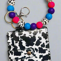 Wristlet Keychain with Cow print ID Wallet Colors: Pink, Purple, Blue, and Cow Print K's Crafty Vibes Co.