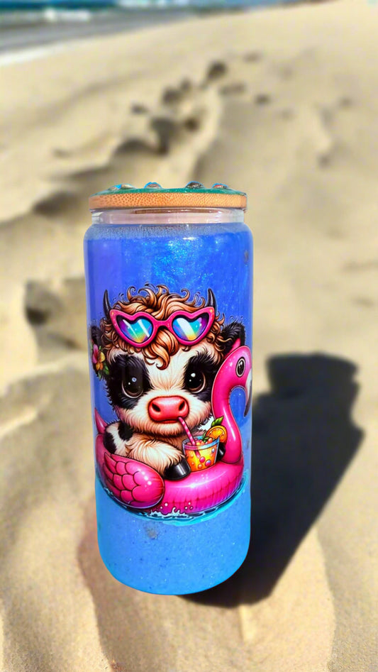 Beach Babe Cow Snowglobe Glass Can