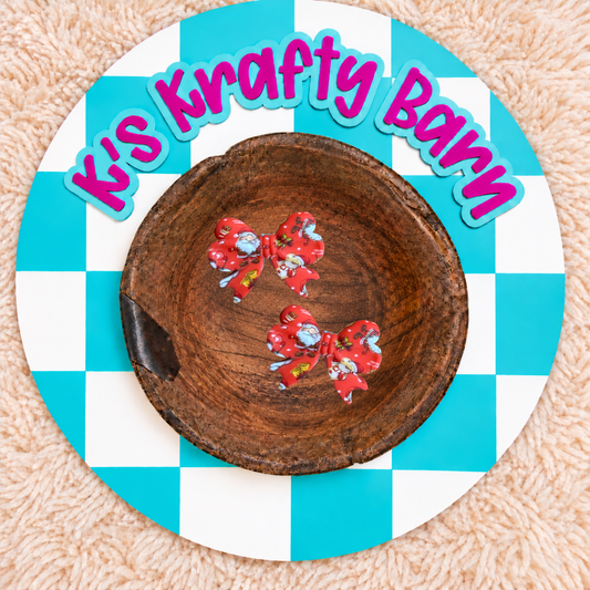 Red Christmas Character Print Bow Silicone Focal Bead