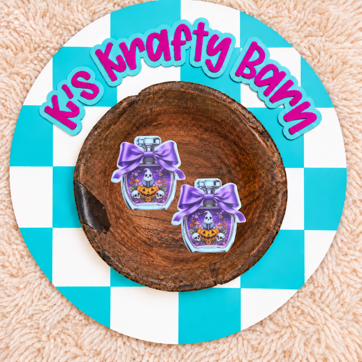 Spooky Halloween Potion Bottle with Purple Bow Silicone Focal Bead