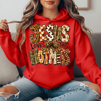 Jesus Loves This Hot Mess Leopard Bow Graphic Hoodie