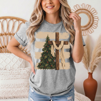 Rustic Cross & Christmas Tree Christian Graphic Tee