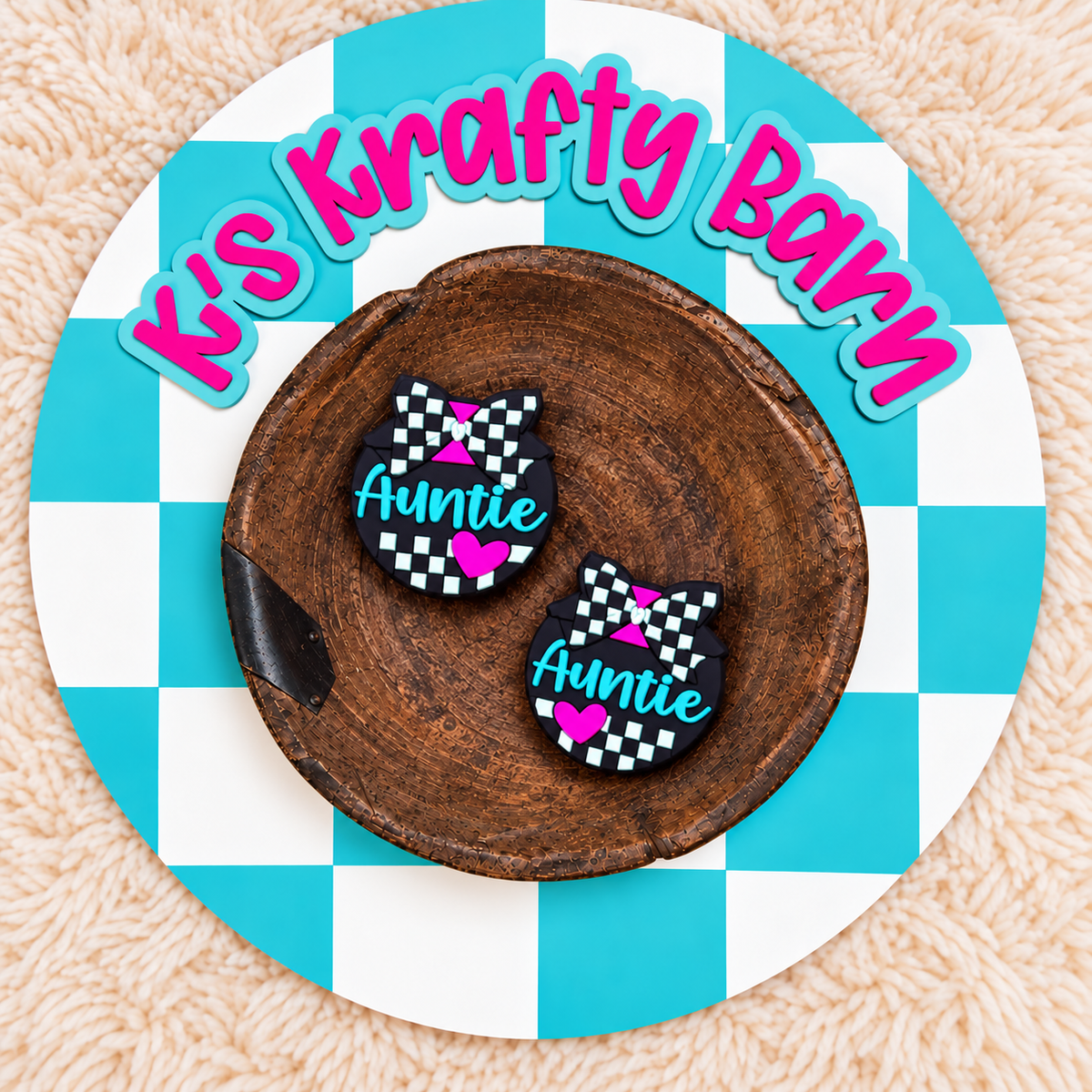 Checkered Auntie Silicone Focal Bead