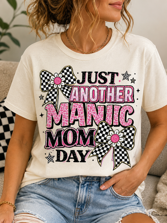 Checkered Bow Manic Mom Day Tee