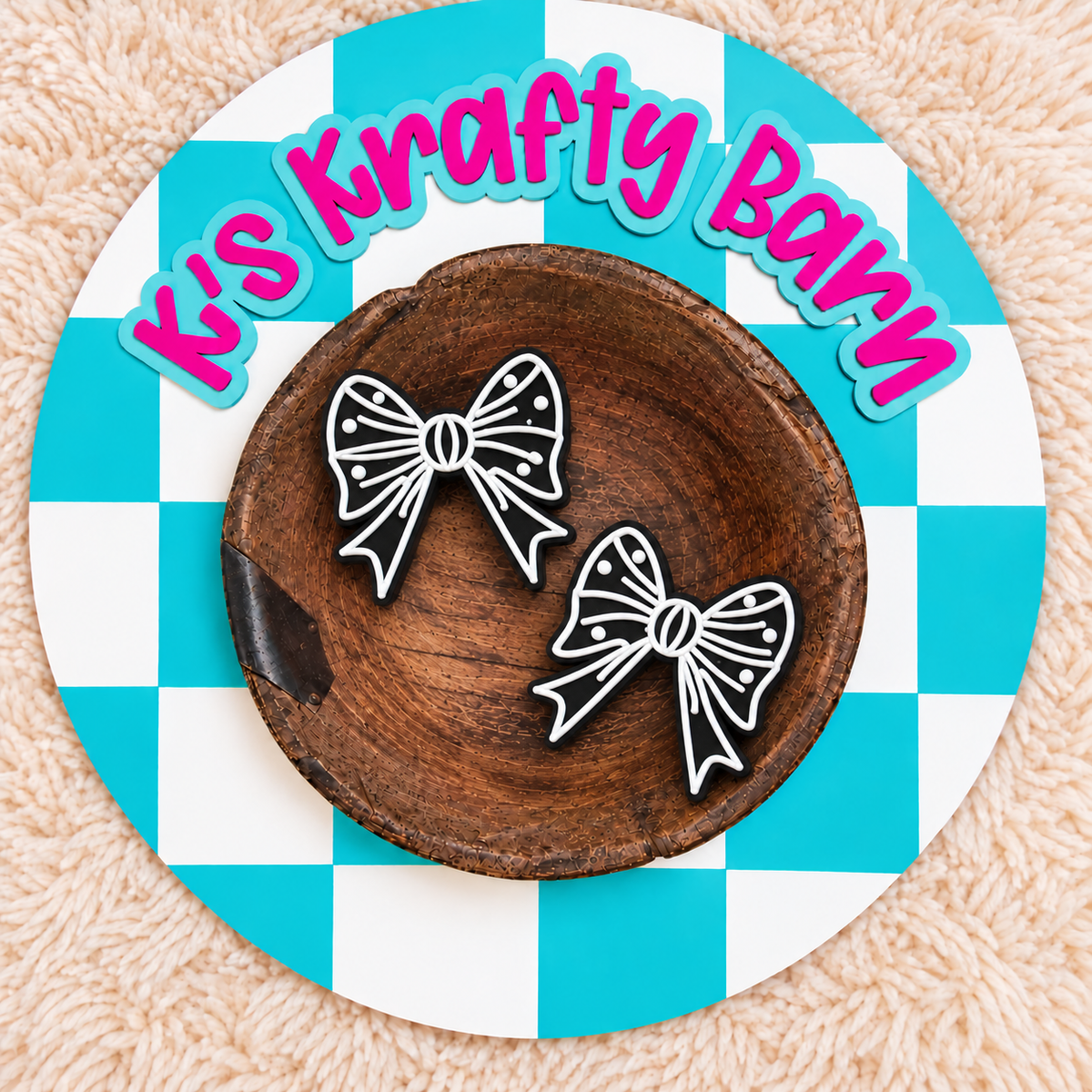Black Bow With White Outline Silicone Focal Bead