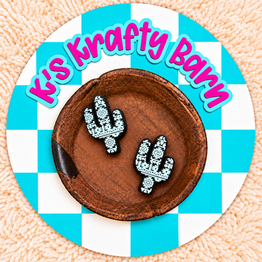 Black & White Aztec Cactus Silicone Focal Bead