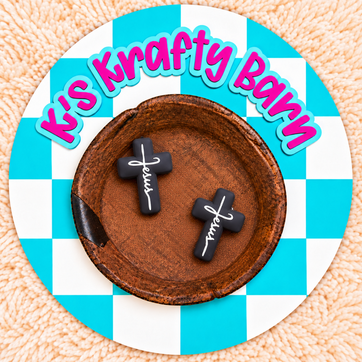 Black Cross With White Jesus Silicone Focal Bead