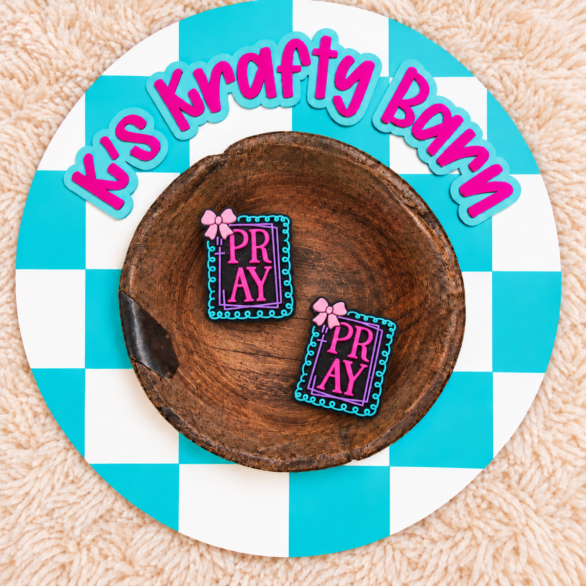 Black Pray Stamp Silicone Focal Bead
