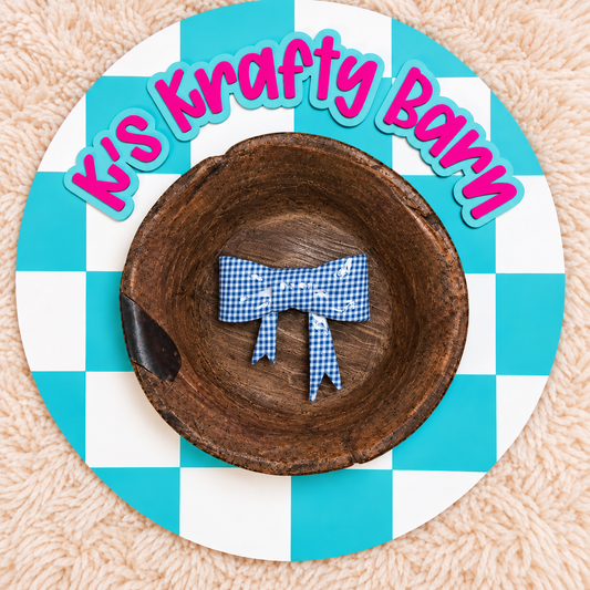 Blue Opal Checkered Bow Silicone Focal Bead
