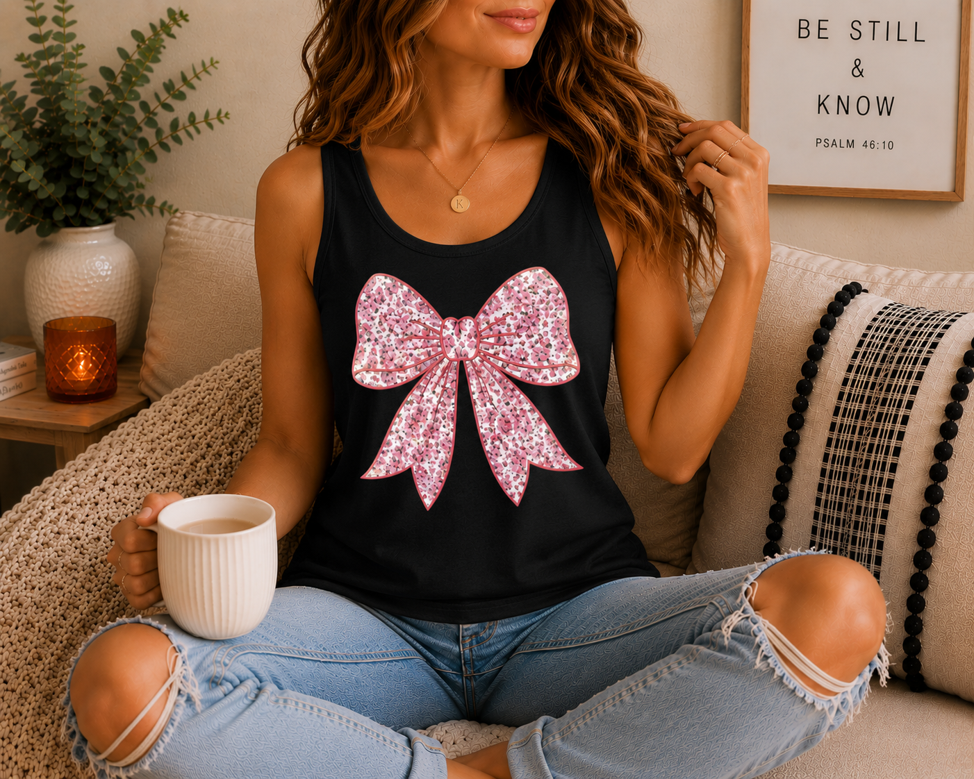 Pink Floral Bow Tank Top