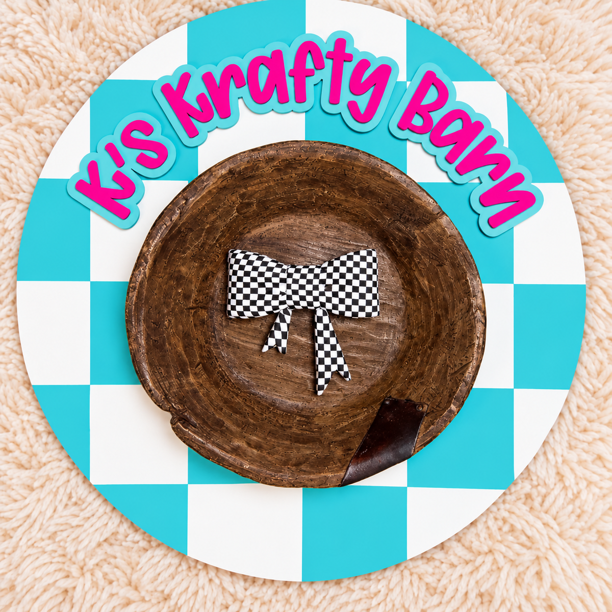 Checkered Bow Silicone Focal Bead