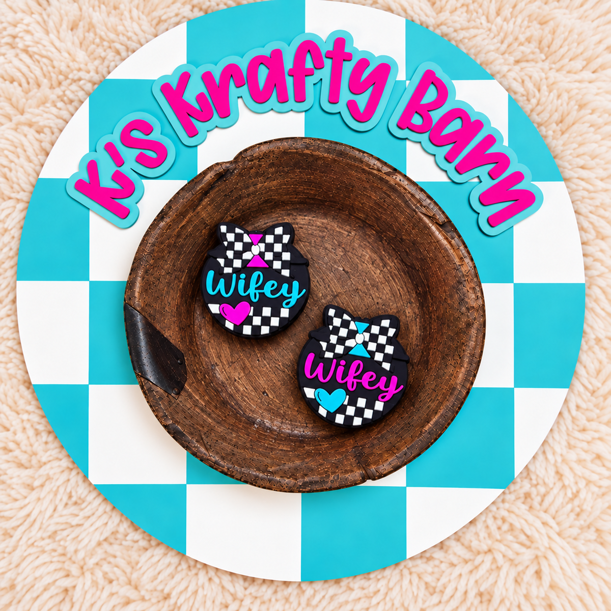 Checkered Wifey Silicone Focal Bead