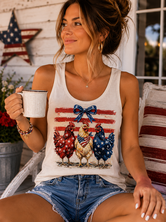 Brushstroke Chicken Trio USA Tank Top