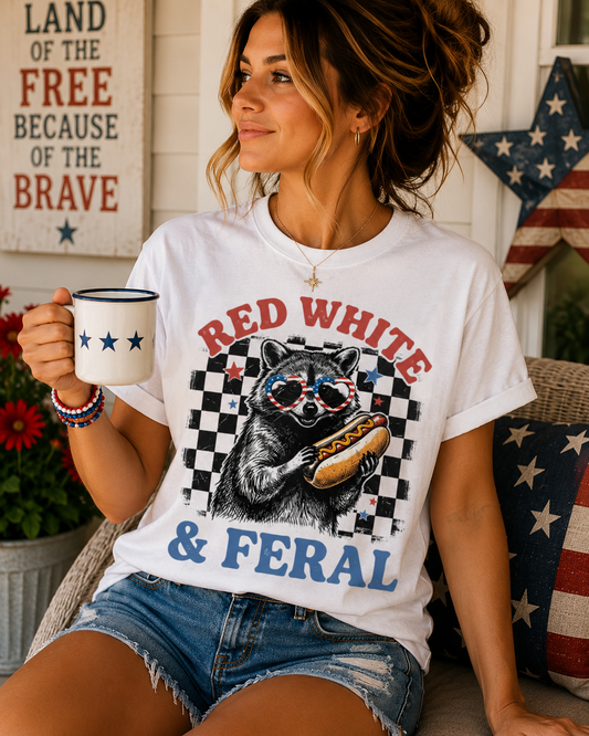 Red White And Feral Hot Dog Graphic Tee