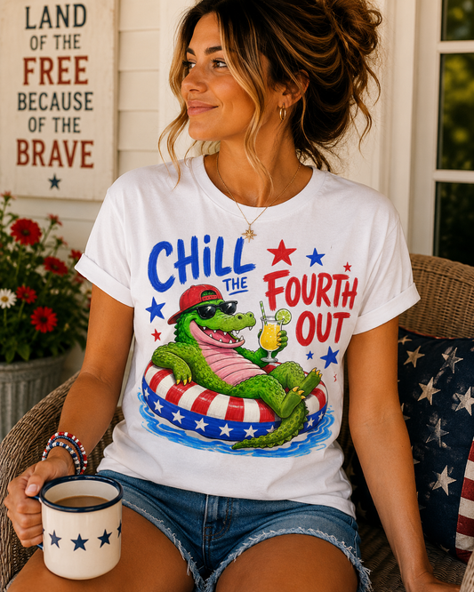 Chill The Fourth Out Gator Float Graphic Tee