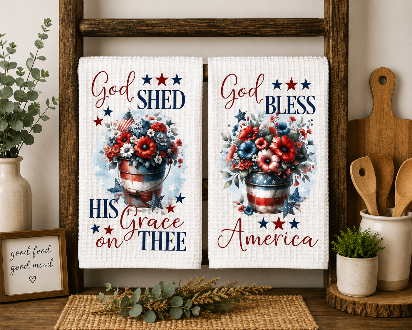 God Bless America Waffle Weave Kitchen Towel