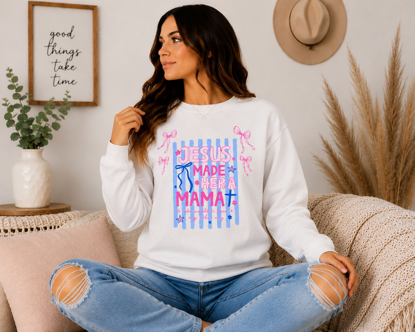 Jesus Made Her A Mama Crewneck K's Krafty Barn