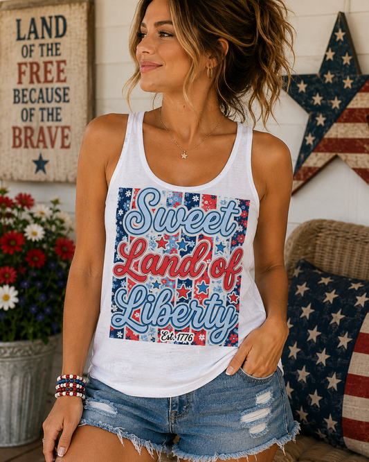 Floral Sweet Land Of Liberty Tank Top
