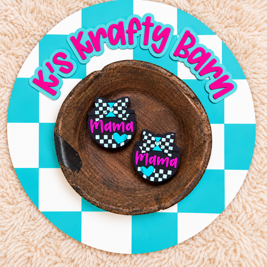 Mama Checkered Bow Silicone Focal Bead