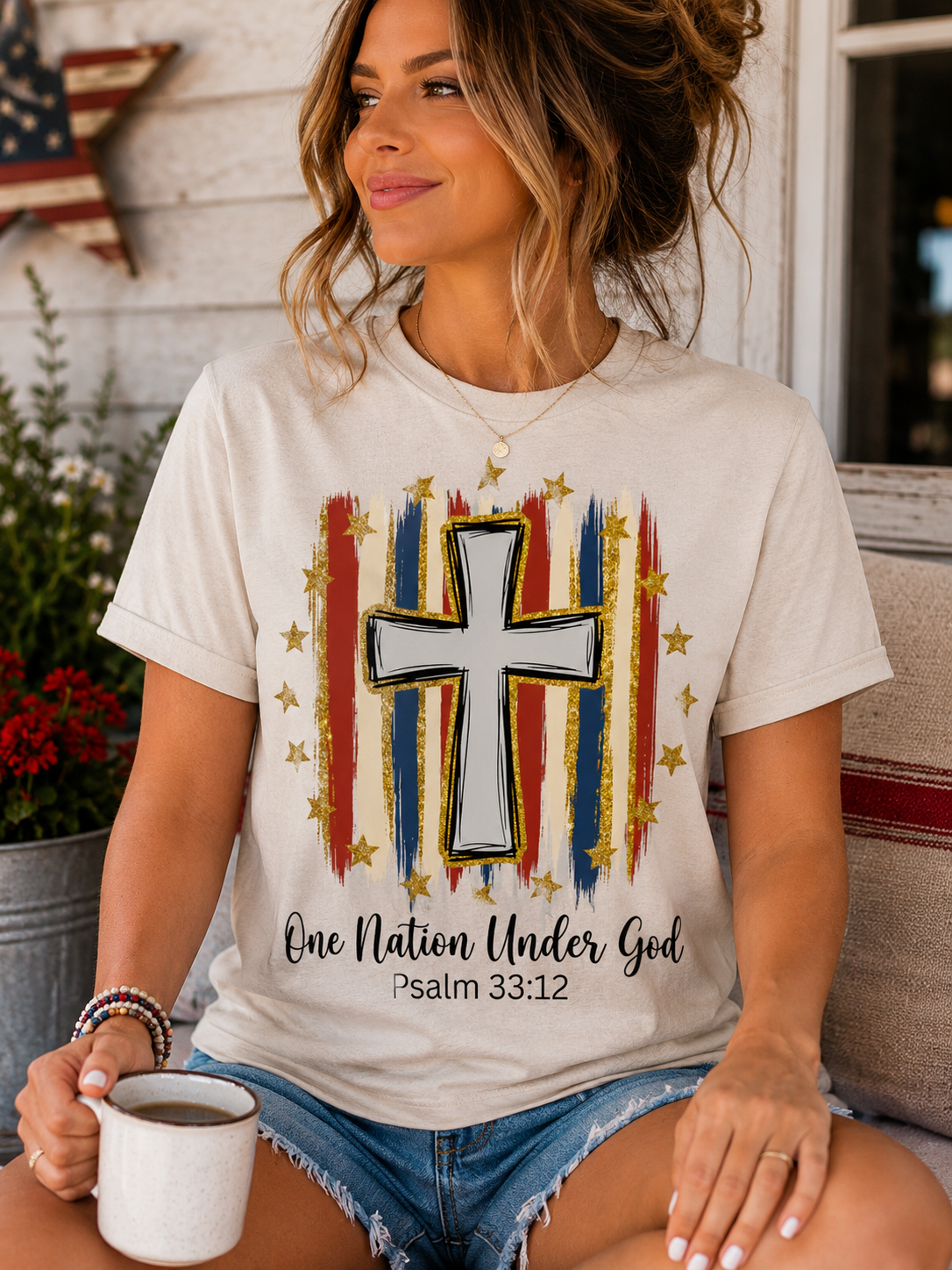 Gold Outline One Nation Graphic Tee