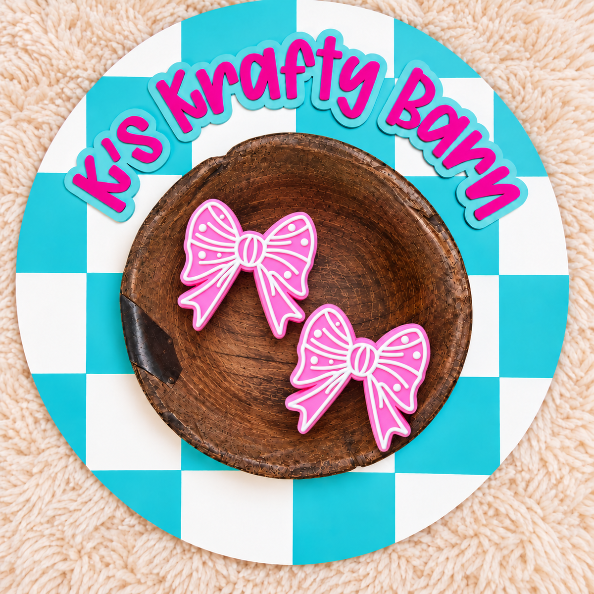 Pink Bow With White Outline Silicone Focal Bead