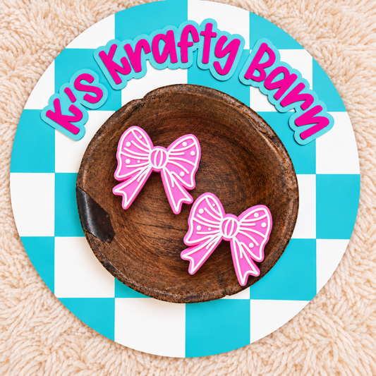 Pink Bow With White Outline Silicone Focal Bead