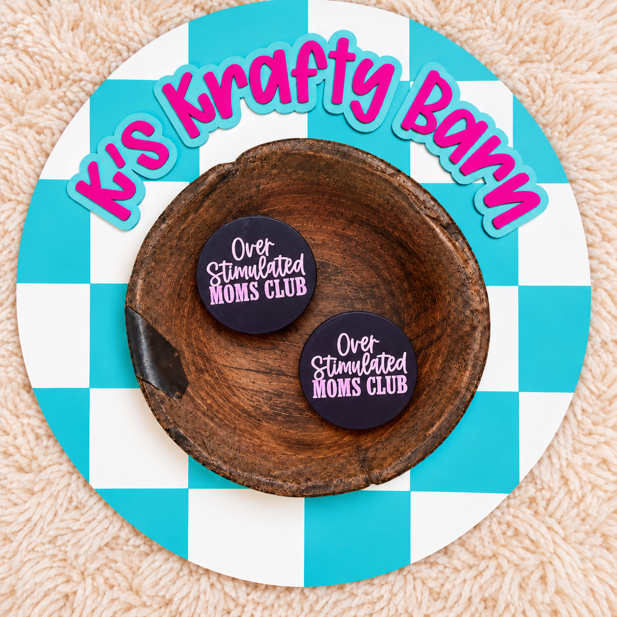 Pink Overstimulated Moms Club Silicone Focal Bead