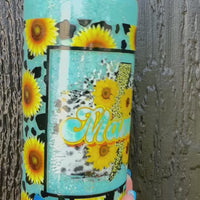 Sunflower Cowprint MAMA 16oz Glass Snowglobe Tumbler