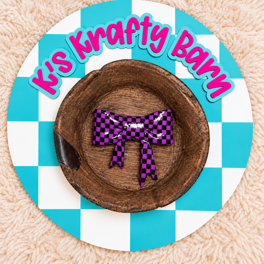 Purple Checkered Opal Bow Silicone Focal Bead