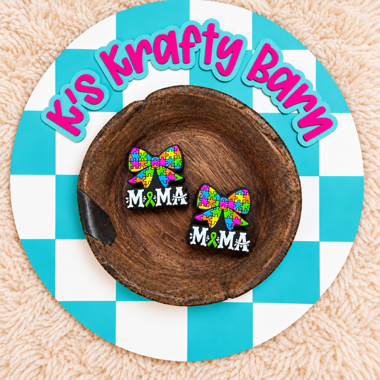 Autism Puzzle Mama Bow Silicone Focal Bead