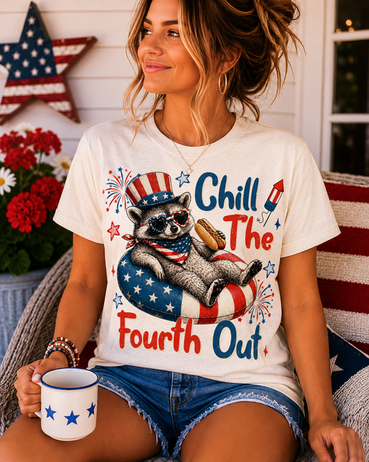 Chill The Fourth Out Racoon Graphic Tee