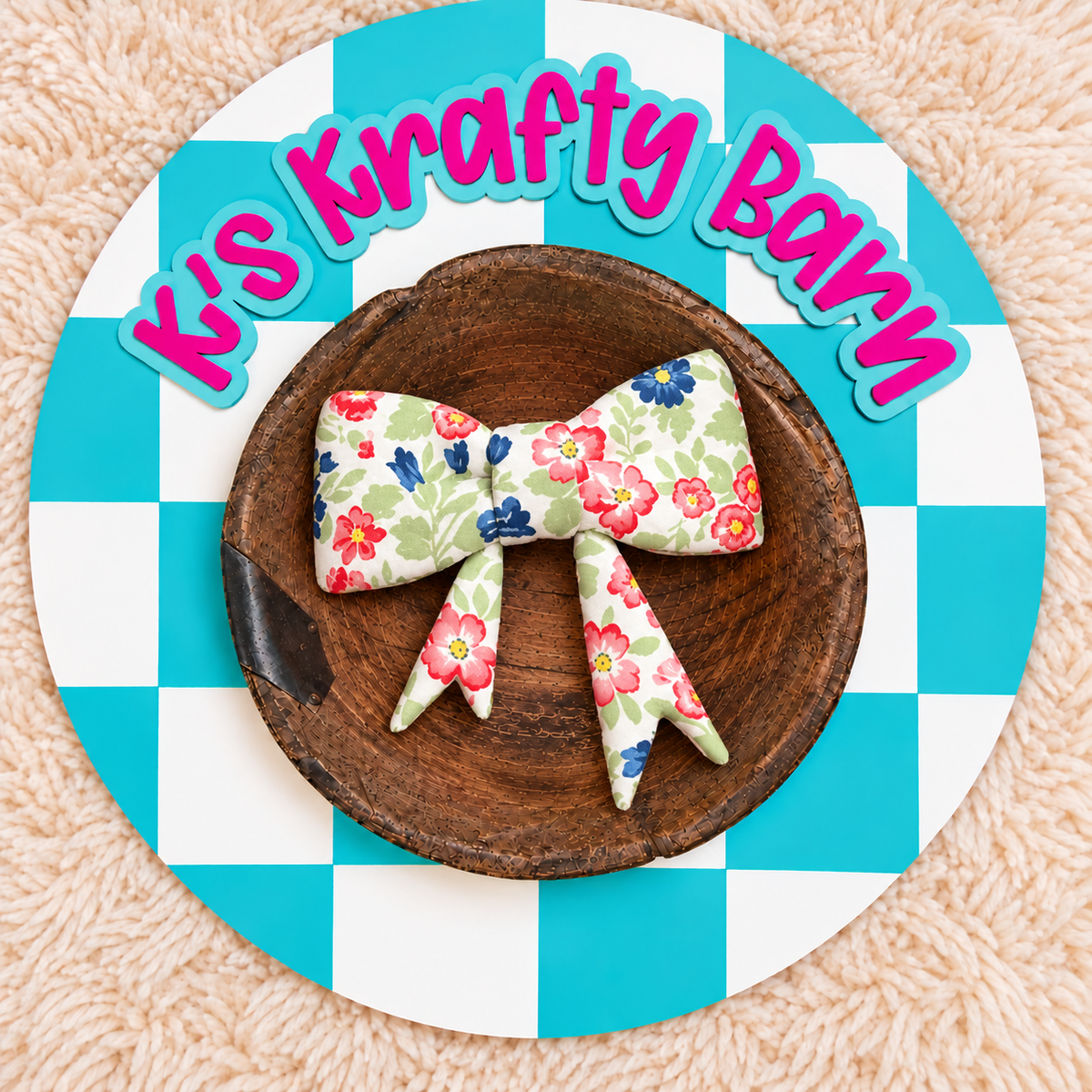 Red & Blue Floral Bow Silicone Focal Bead