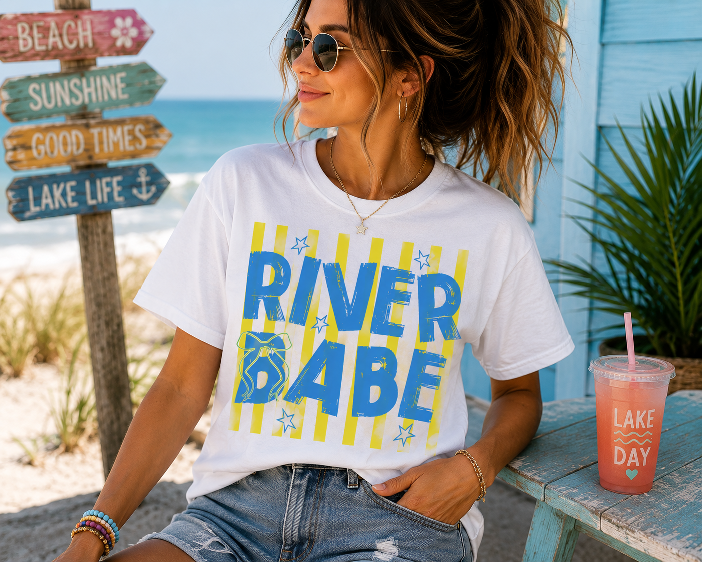 River Babe Stripes Graphic Tee