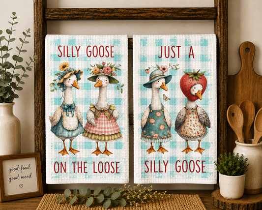 Silly Goose On The Loose Waffle Weave Kitchen Towel