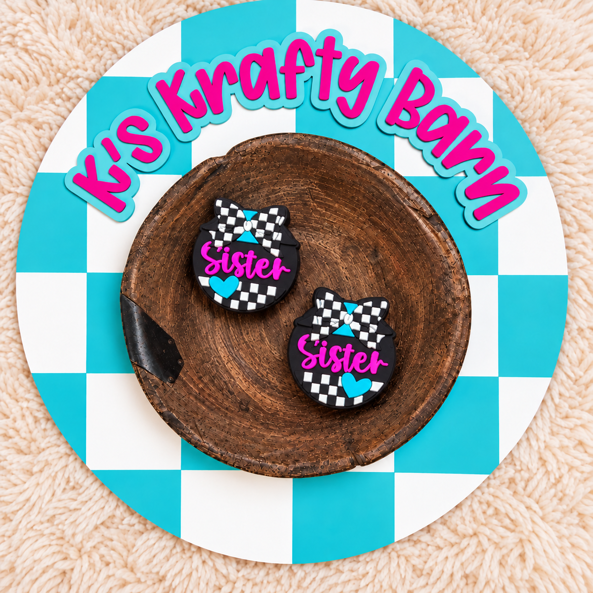 Checkered Sister Silicone Focal Bead