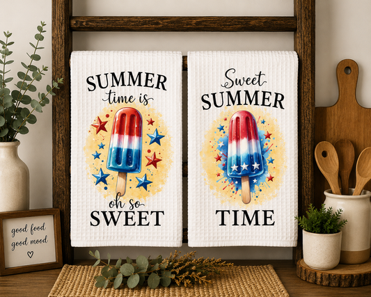 Summer Time Is So Sweet Waffle Weave Kitchen Towel