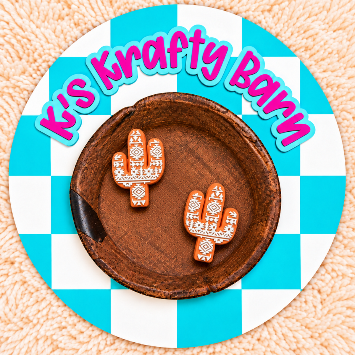 Brown Aztec Cactus Silicone Focal Bead