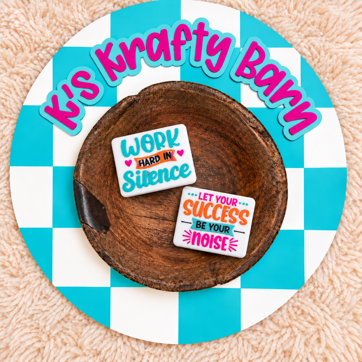 Work Hard in Silence Double-Sided Silicone Focal Bead